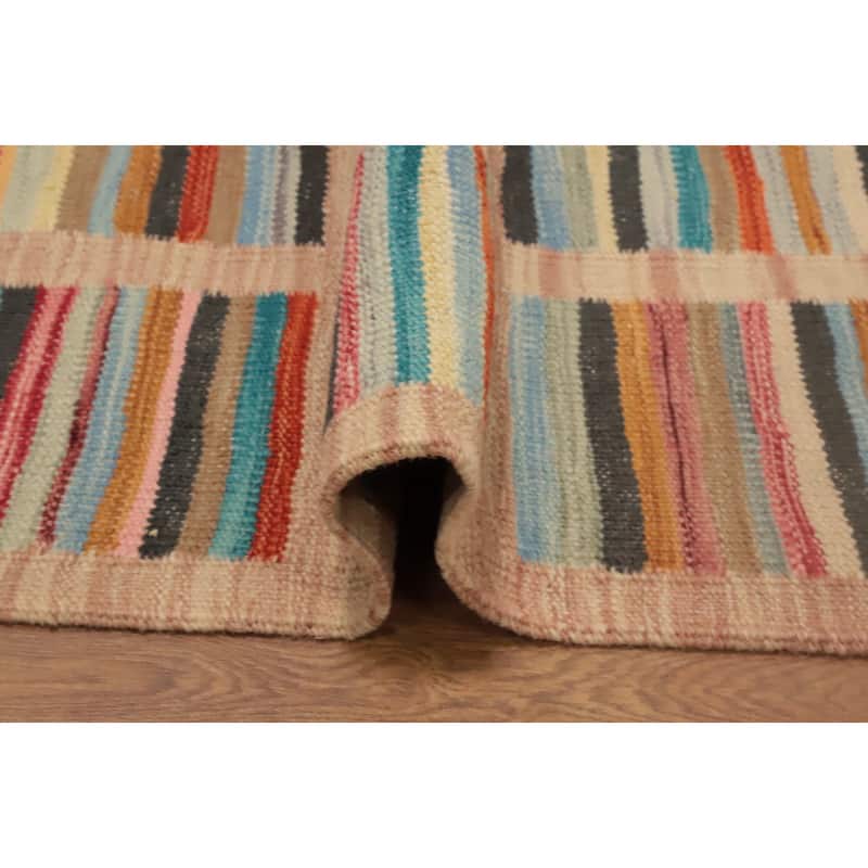 Hand Woven Oriental 100% Wool Carpet Southwestern Modern Multi-Colored Kilim Runner Rug - 6' 0'' X 2' 0''