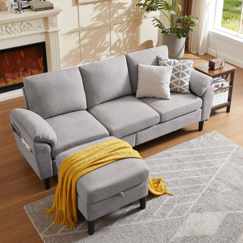 Modern Sectional Sofa Couch L Shaped with Removable Armrest, Convertible Couch with Reversible Ottoman for Living Room