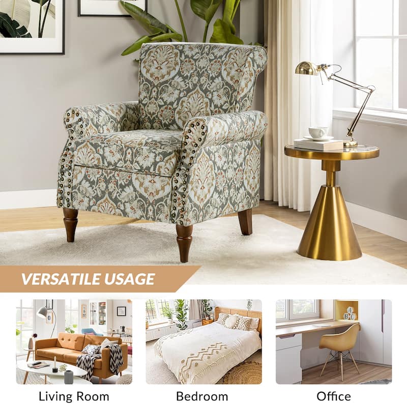 Nyctelius Traditional Polyester Accent Chair with Rolled Arms and Nailhead Trim by HULALA HOME