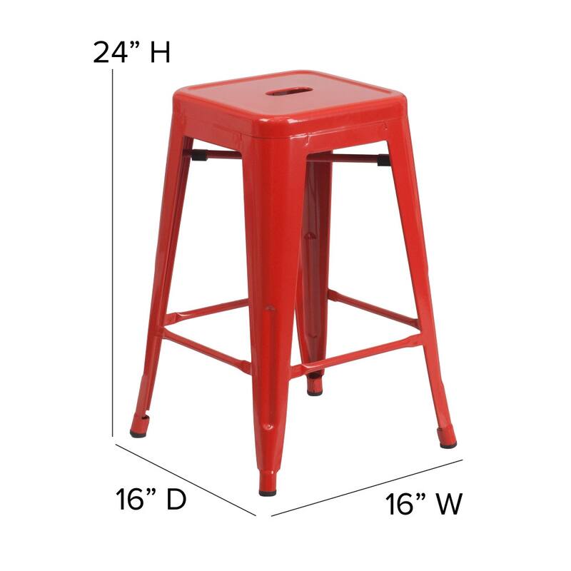 24" High Backless Metal Indoor-Outdoor Counter Height Stool w/Square Seat