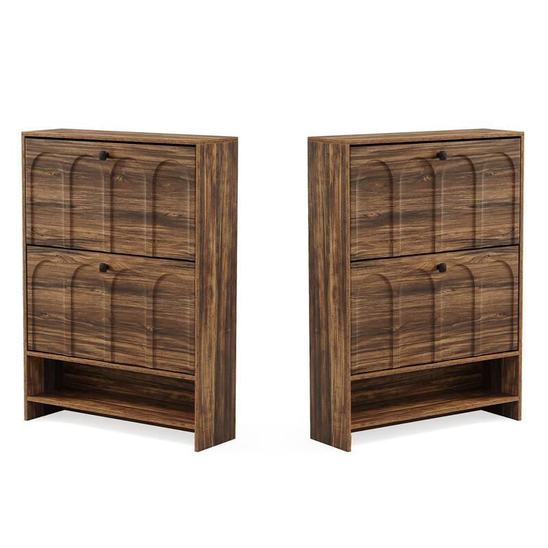 Industrial Shoe Cabinet with 2 Flip Drawers and Storage Shelf for Entryway