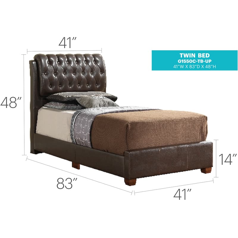 Twin Bed Frame, Dark Brown Faux Leather Platform Bed, Modern Bedroom Furniture