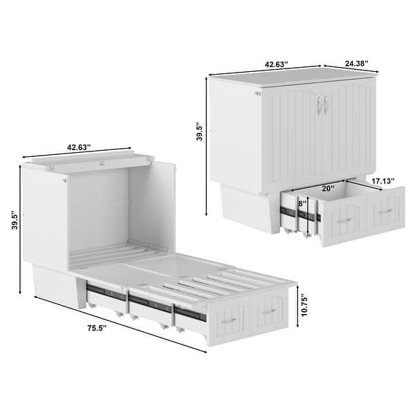 dimension image slide 4 of 10, Nantucket Murphy Bed Chest with Mattress and Built-in Charging Station