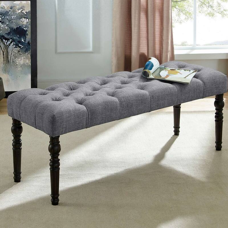 48"x16"x19.5" Contemporary Fabric Tufted Turned Leg Dining Bench - 48x16x19.5inch - Grey