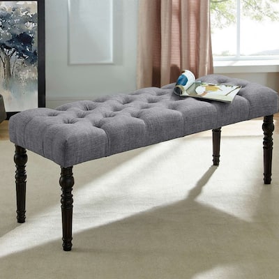 48"x16"x19.5" Contemporary Fabric Tufted Turned Leg Dining Bench - 48x16x19.5inch