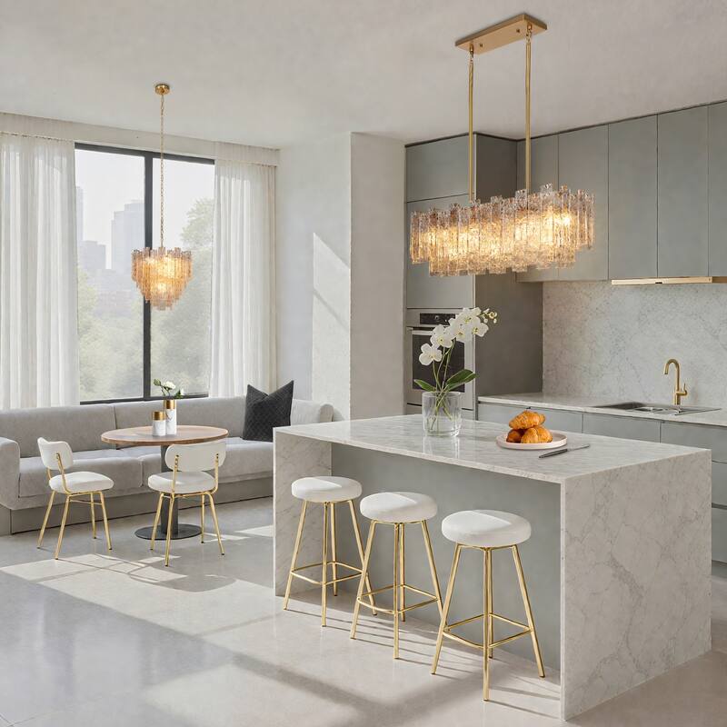 Elver Modern Luxury Gold 7-Light Chandelier Textured Glass Kitchen Island Light - W31" x H12"