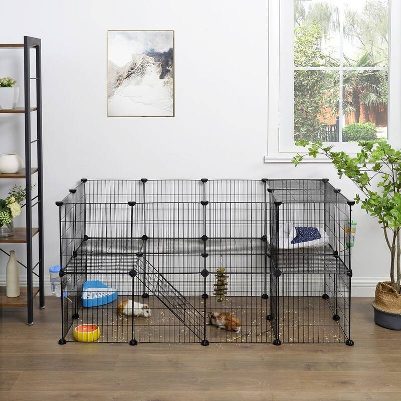 Black Metal Foldable Apartment-Style Pet Playpen with Secure Lock & Indoor,Outdoor Use