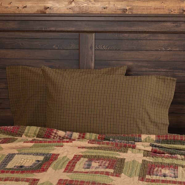 Details about   Country Style Dark Green Plaid Standard Pillowcase Set of 2 Cotton Tea Cabin 