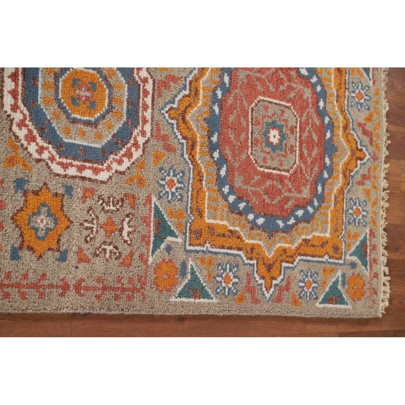 Geometric Kazak Runner Rug Handmade Wool Carpet - 2'6" x 8'2"