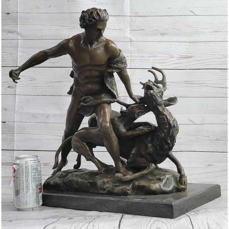 Herecles Hercules Ceryneian Hind Deer Greek Mythology Bronze Statue Sculpture 18 Inches X 17 Inches