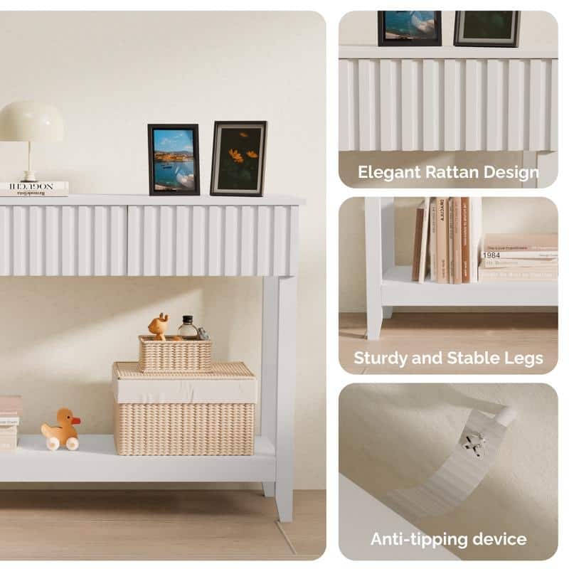 VINGLI White 2-Layer 3-Drawer MDF Grille Entry Table