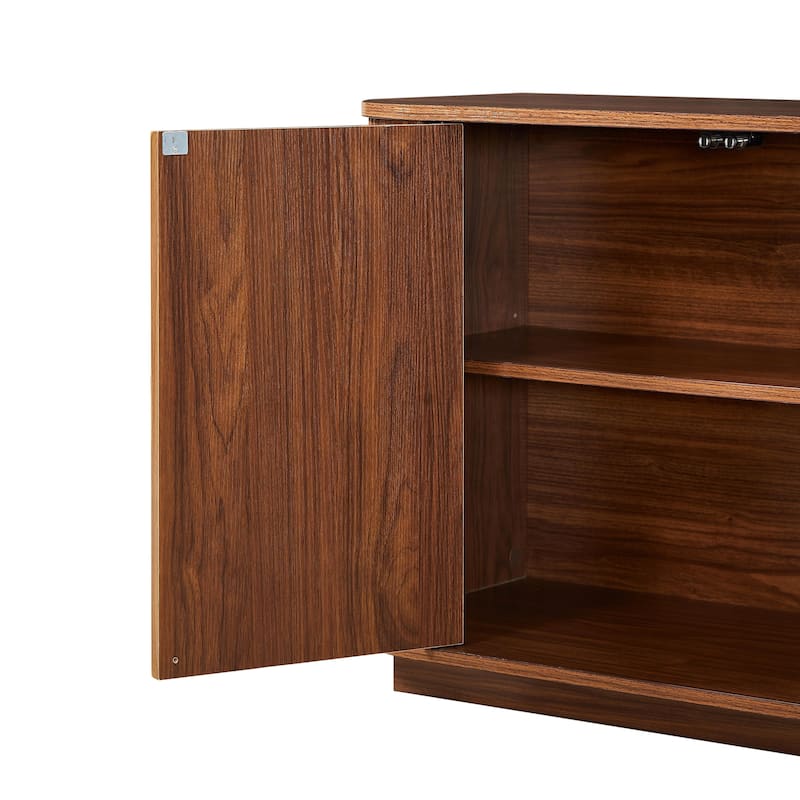 Sideboard Buffet Cabinet with Wave Pattern Doors, Wooden Fluted Storage Cabinet, Accent Cabinet with Adjustable Shelves