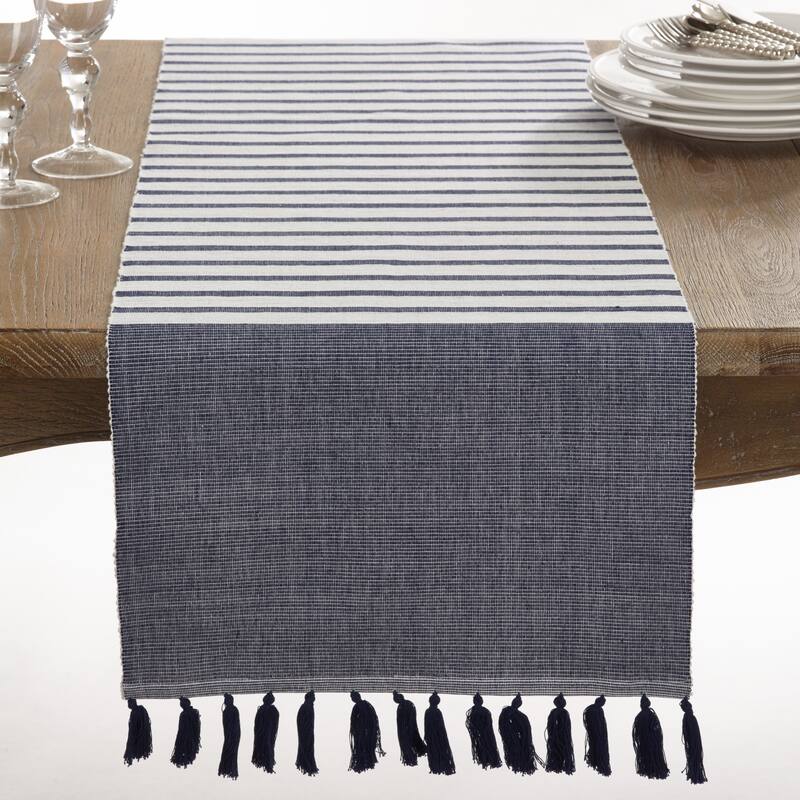 Bellaria Collection Ribbed Tassel Design Reversible Table Runner - 16"x54"