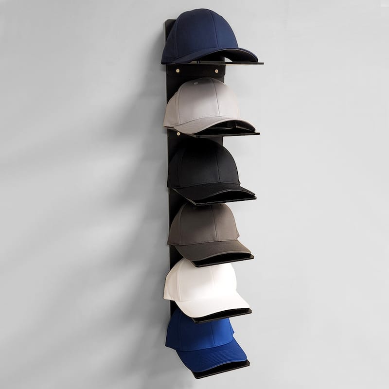OnDisplay Luxe Acrylic Hat Rack Display - Wall Mounted Baseball Cap Organizer - Multi Shelf Wall Display for Hats