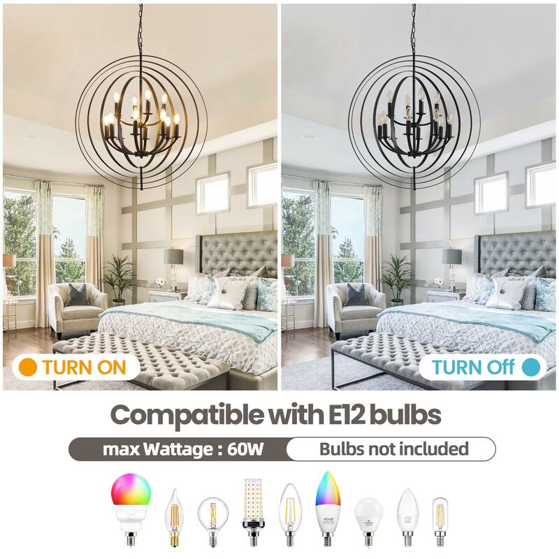 12 - Light Dimmable Candle Style Globe Tiered Chandelier