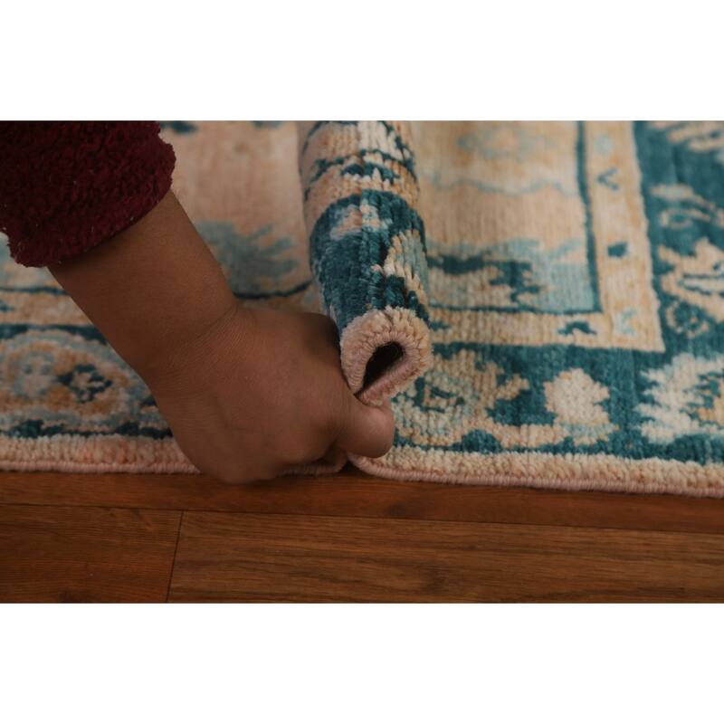 Hand Knotted Oriental 100% Wool Carpet Transitional Geometric Peach Oushak Area Rug - 2' 11'' X 2' 1''