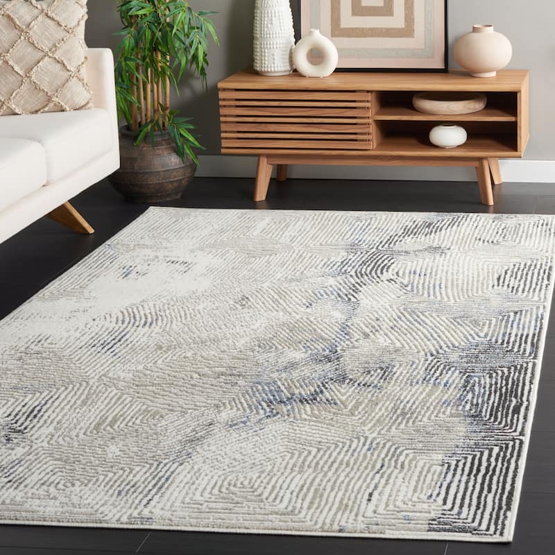 SAFAVIEH Pyramid Gunnlaug Modern Abstract Rug - 4'5" x 6'5" - Ivory Grey/Navy