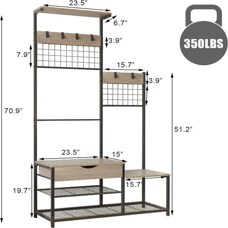 4-in-1 Hall Tree with Storage Drawer - 39.37 x 70.87 x 15
