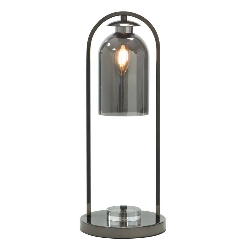 21 Inch Table Lamp, Cylinder Glass Shade, Round Base, Rustic Nickel Gray - Black Nickel, Gray