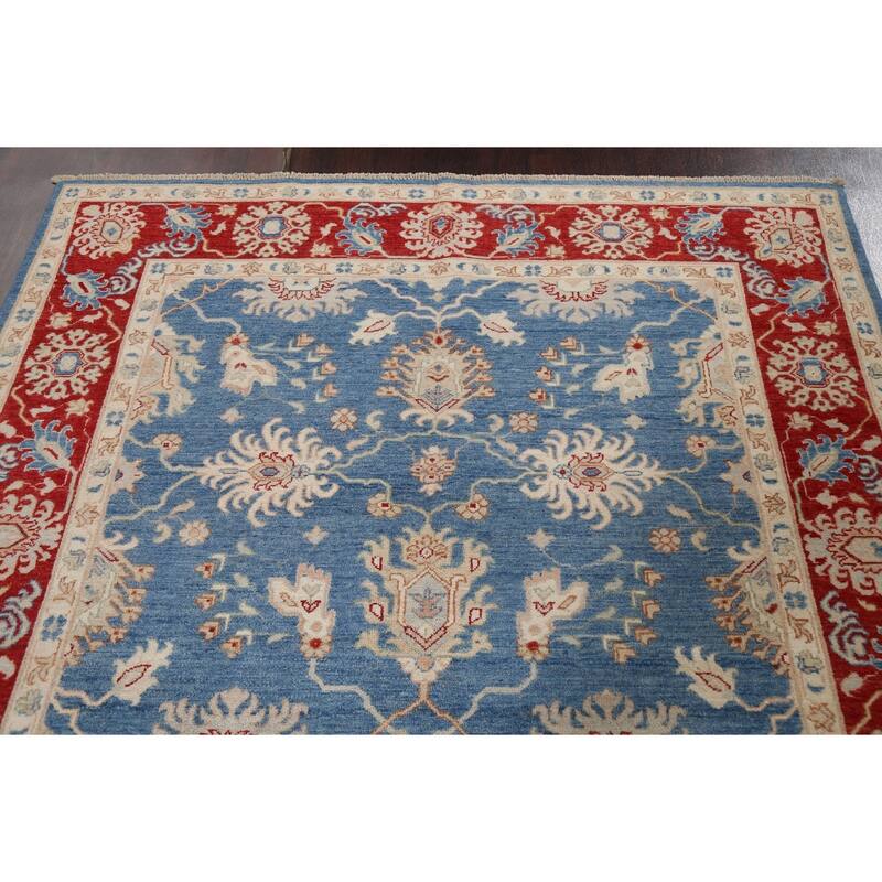 Vegetable Dye Blue Ziegler Oriental Area Rug Hand-knotted Wool Carpet - 5'11" x 8'10"