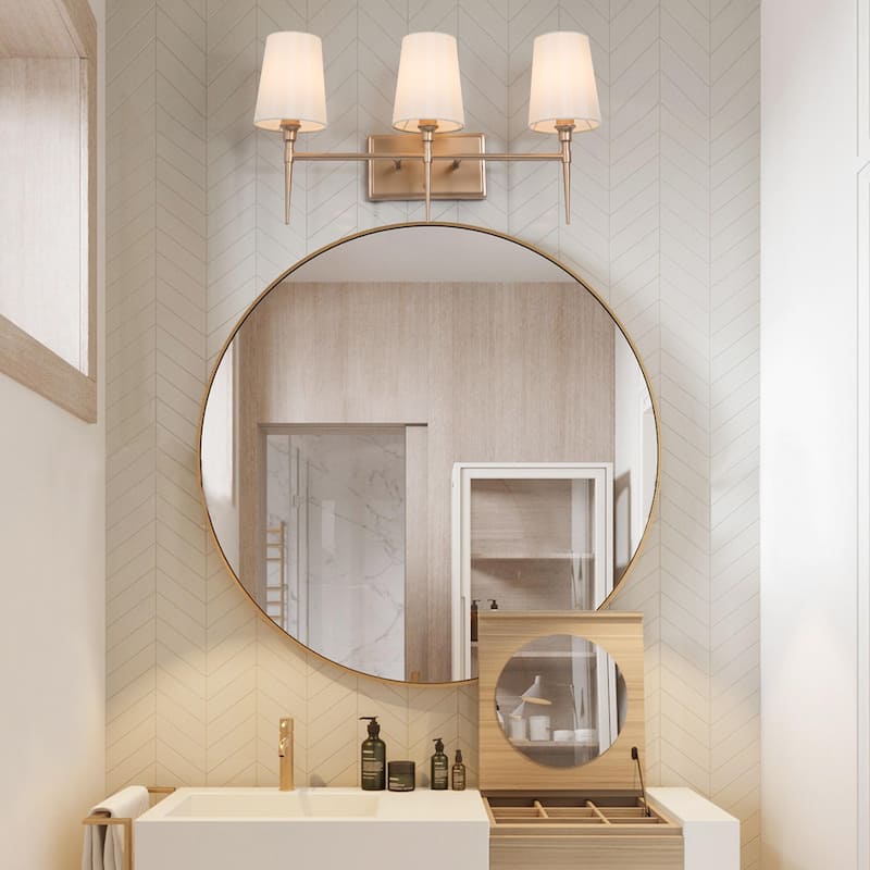 Modern 3-Light Gold Bathroom Vanity Light Fabric Wall Sconce for Powder Room