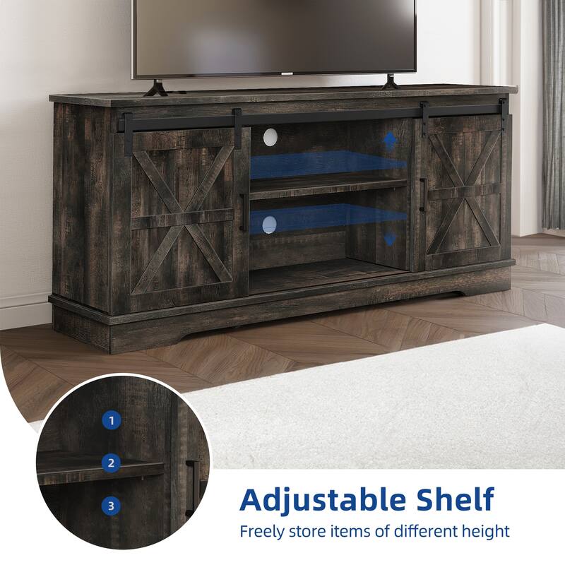 Moasis Farmhouse TV Stand with Barn Door Media Console Entertainment Center with Storage Cabinets