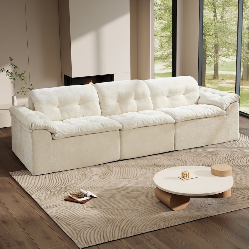 Rossetta 3-Seater Luxury Cloud Chenille Modular Sofa with Adjustable Footrest
