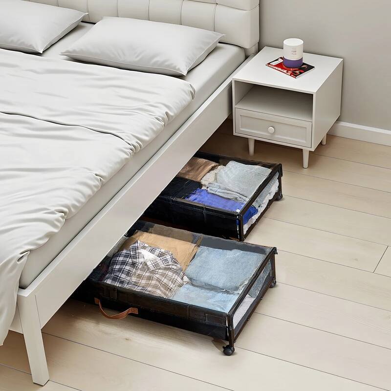 2-Pack Under Bed Shoe Clothing Organizer with Lockable Casters Handles and Clear Top Panel - 35.6 x 15.5 x 5.1 inch