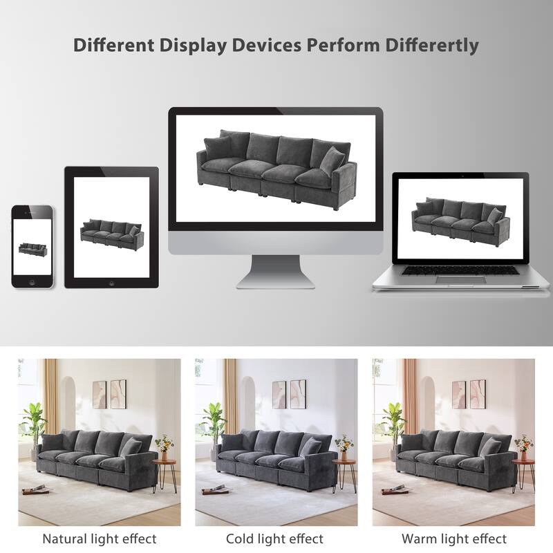 Modern Modular Chenille Sectional Sofa,2 Pillows, Freely Combinable,Black+Grey