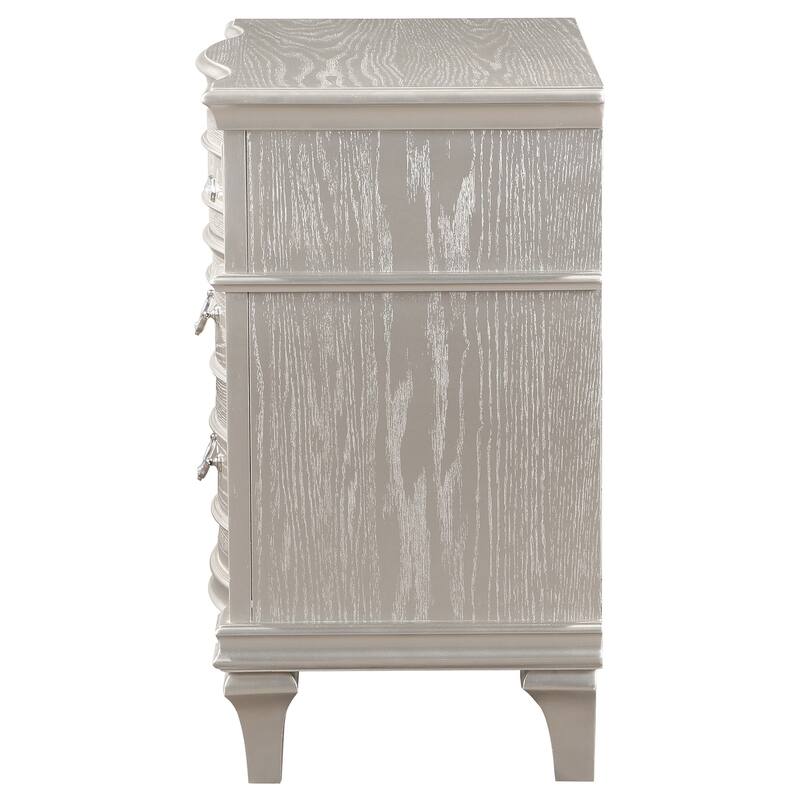 Silver Oak 3-Drawer Nightstand with Sparkling Side Panels, Felt Lined Top Drawer and Hidden USB Charging Port