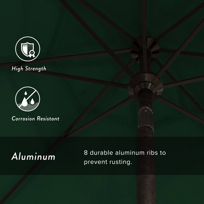 California Umbrella 9' Sunset Series Patio Umbrella Bronze Aluminum Frame and Ribs, Crank Lift Auto Tilt, Olefin Royal Blue