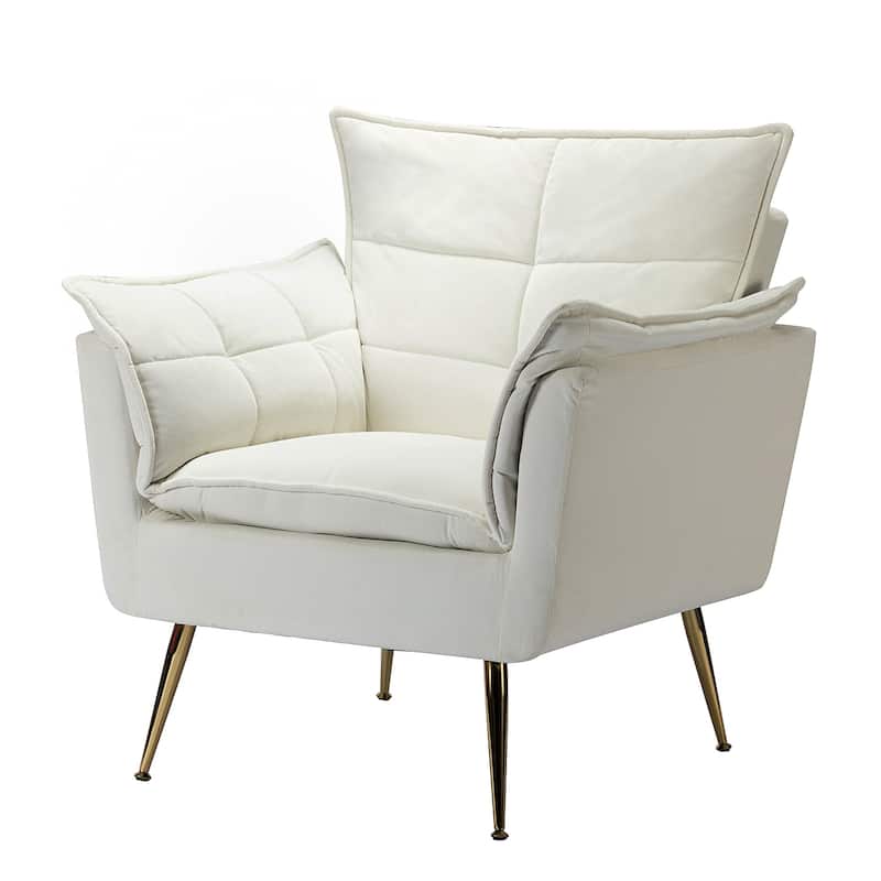1ida Modern Velvet Tufted Padded Cushion Armchair with Golden Metal Legs by HULALA HOME