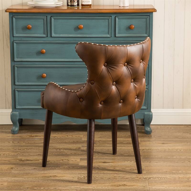Upholstered Nailhead Trim Accent Chair with Curved Back and Wood Legs