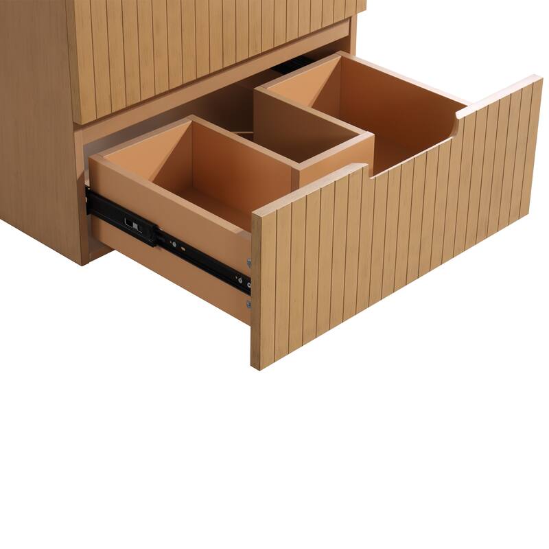 24-inch Floating Bathroom Vanity with Convenient Storage Drawer and Modern Stripe Finish - 23 in ,Light Brown ,MDF