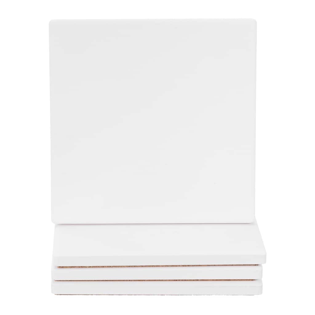 4Pcs White Marble Square Absorbent Coaster with Cork Backing Non-Slip 4inches.