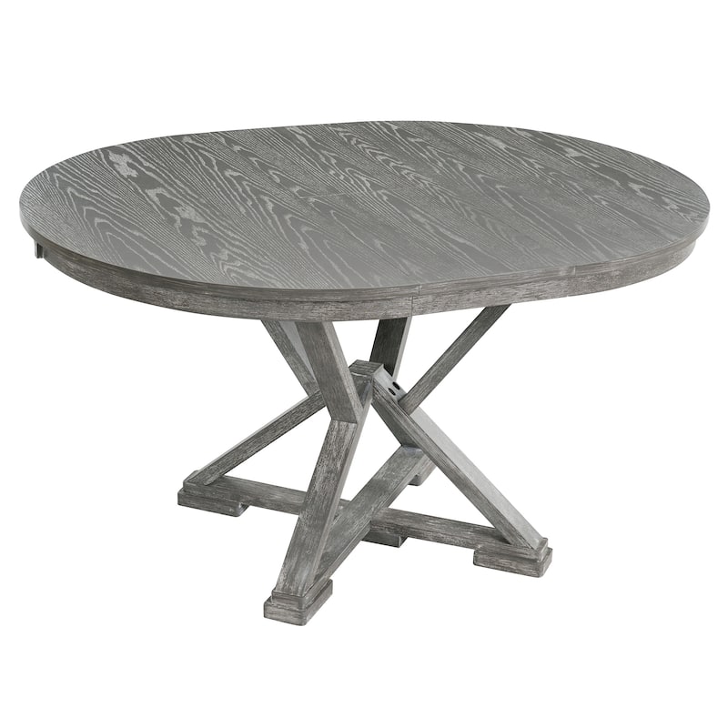 5-Piece Retro Functional Dining Table Set Extendable Round Table and 4 Upholstered Chairs for Dining Room and Living Room