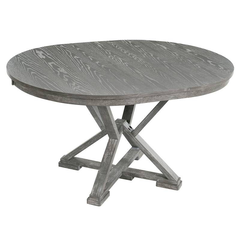 Roomfitters 5-Piece Retro Dining Table Set, Extendable Round Table with Leaf & Upholstered Chair, Dining Room Set