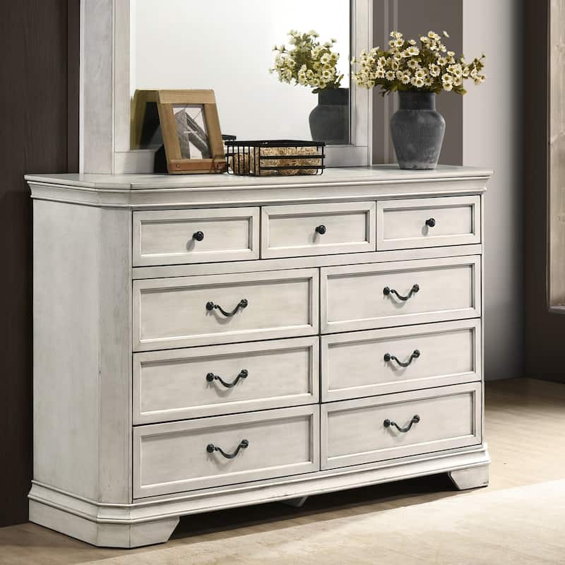 Roundhill Furniture Maderne Traditional Wood Panel Bed with Dresser, Mirror, Nightstand