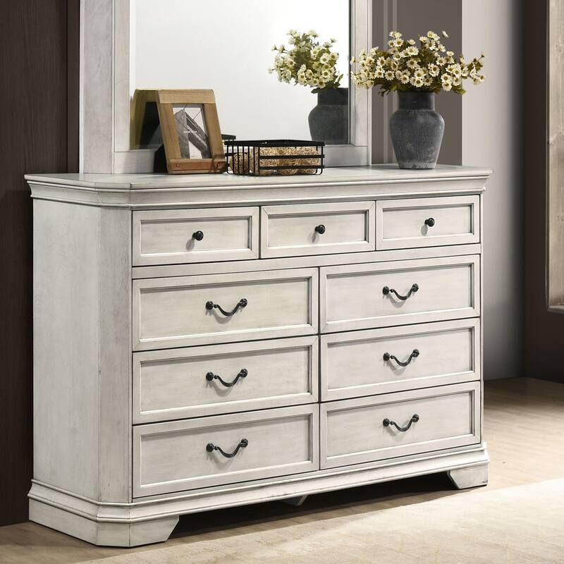 Roundhill Furniture Maderne Traditional Wood Panel Bed with Dresser, Mirror, Two Nightstands