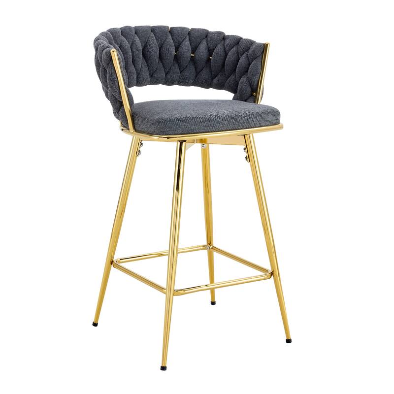 Four-piece rotating swivel chair, black cotton and linen soft seat surface, golden metal legs, rust-proof and wear-resis