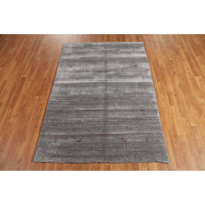 Hand Knotted Oriental 100% Wool Carpet Tribal Tribal Greys & Charcoal Gabbeh Area Rug - 5' 10'' X 4' 0''