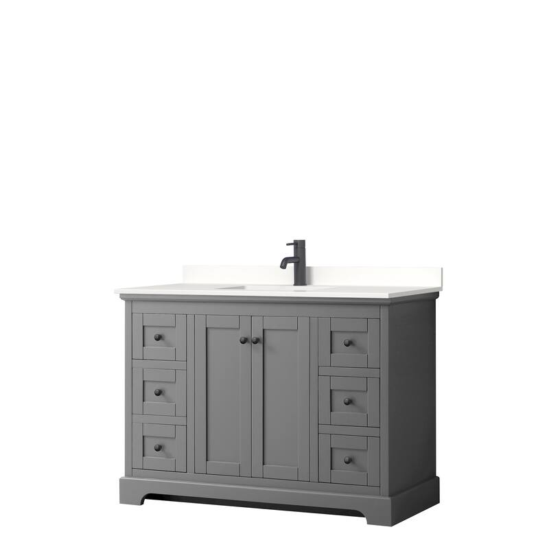 Avery 48-inch Single Vanity, Quartz Top - Dark Gray, Black Trim, White Quartz Top