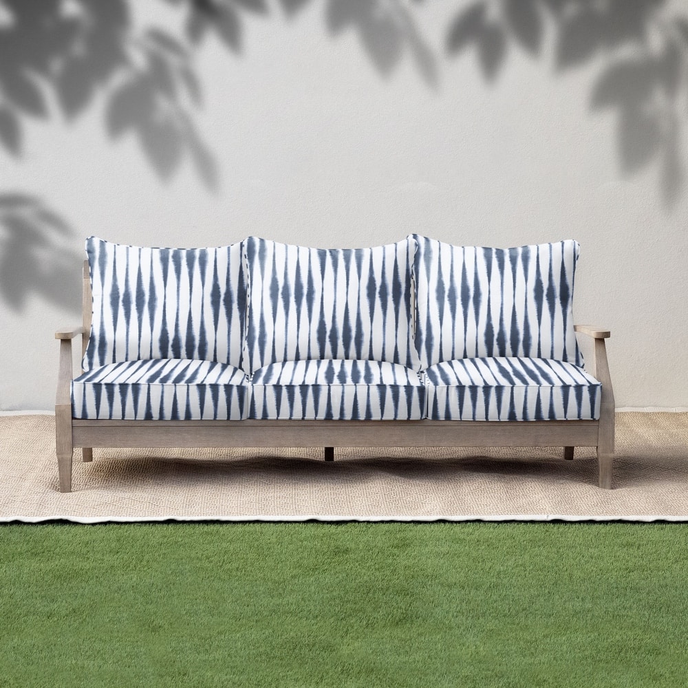 Sorra Home Blue and White Ikat Stripe Indoor/Outdoor Corded Pillow and Cushion Sofa Set