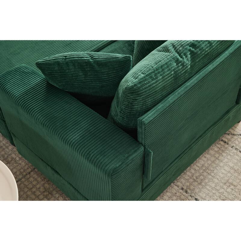 Chaise Lounge Chair with Removable Ottoman, Modern Accent Armchair Corduroy Sleeper Sofa Chair with Pillows for Living Room