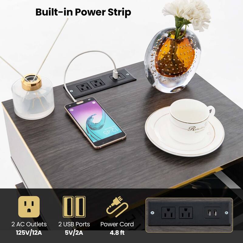 Costway 1/2 PCS Nightstand with Charging Station Bedside Sofa Side