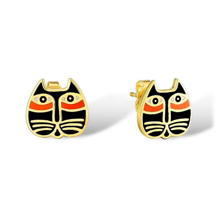 Shop Laurel Burch Mystic Cat Face Black Cloisonne Stud Earrings