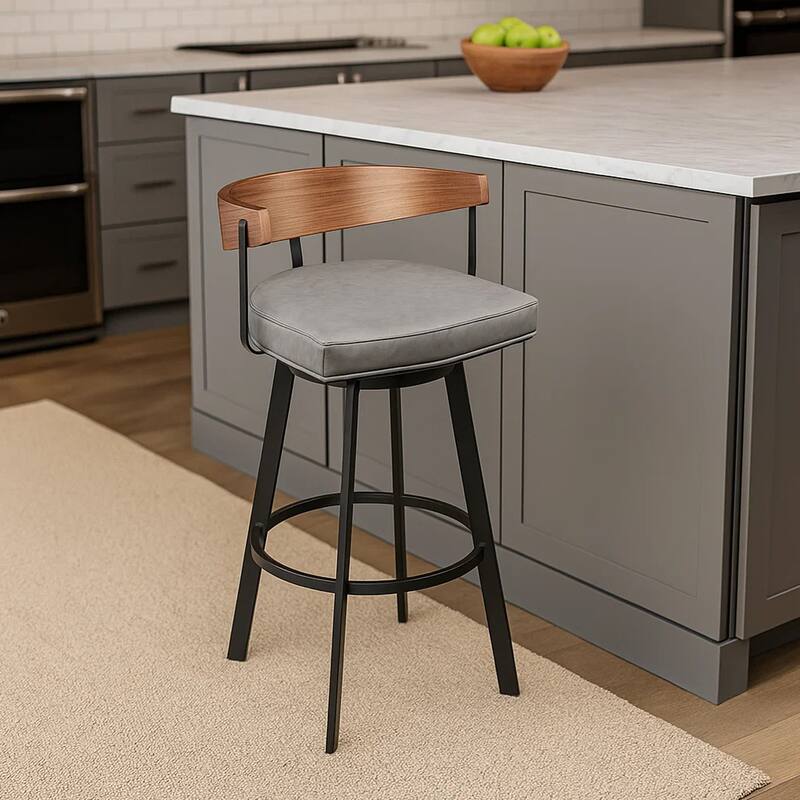 Lasie Swivel Counter Stool Chair, Walnut Brown, Gray Faux Leather