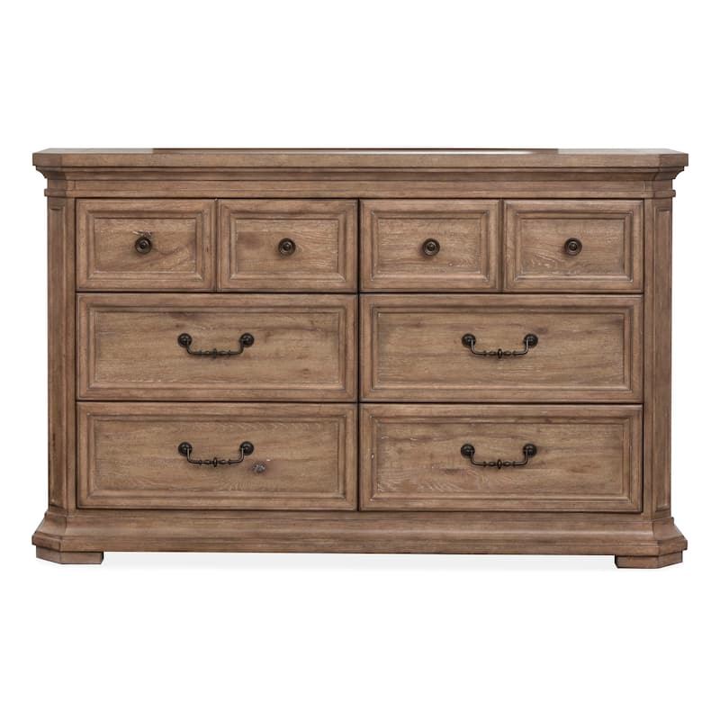 Magnussen Home Adler Court Florentine Walnut Drawer Dresser With Landscape Mirror
