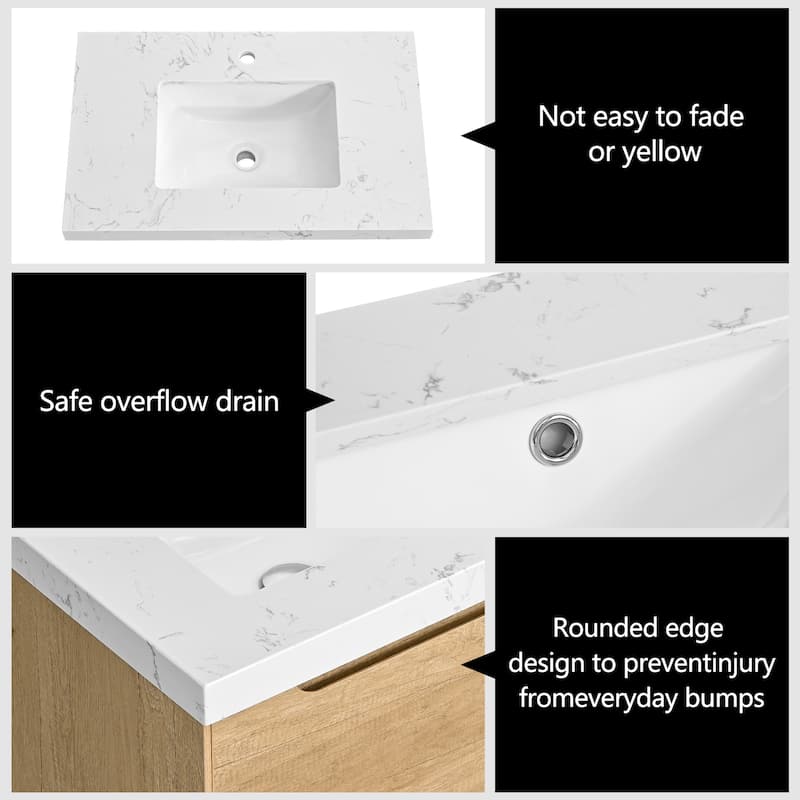 24"36"48"60"72"84" Floating Bathroom Vanity with Engineered Top Rectangulare Sink Solid Wood