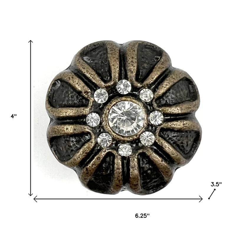 HomeRoots Set of Six Black And Gold Scalloped Knob Iron Drawer Pull Knobs - 6.25 in. x 4.00 in. x 3.50 in.